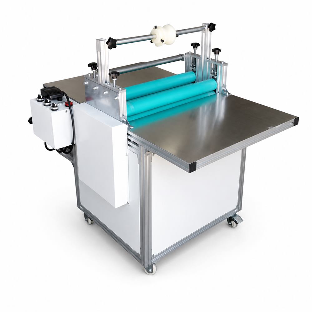 Roll laminating machine for controlled acrylic layer bonding