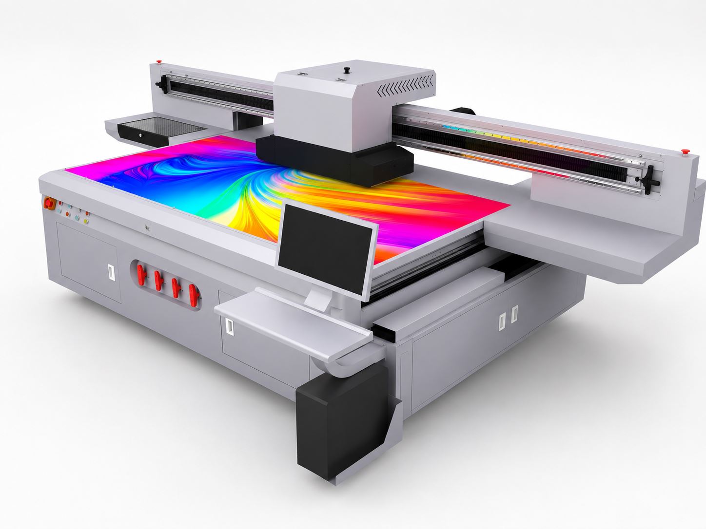 UV flatbed printer producing colorful custom acrylic artwork